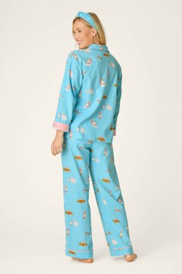 PJ Salvage Pampered Cat Classic Flannel Pajama Set in Blue Elixir
