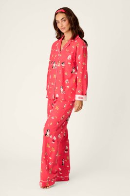 PJ Salvage Dogs Who Brunch Classic Flannel Pajama Set in Dark Coral