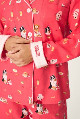 PJ Salvage Dogs Who Brunch Classic Flannel Pajama Set in Dark Coral