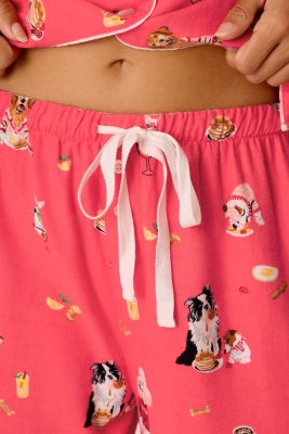 PJ Salvage Dogs Who Brunch Classic Flannel Pajama Set in Dark Coral