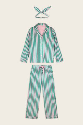 PJ Salvage Ski Bunny Icon Stripe Classic Flannel Pajama Set in Tender Pink