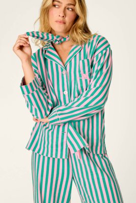 PJ Salvage Ski Bunny Icon Stripe Classic Flannel Pajama Set in Tender Pink
