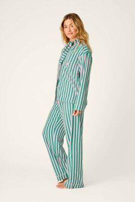 PJ Salvage Ski Bunny Icon Stripe Classic Flannel Pajama Set in Tender Pink