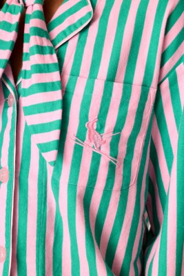 PJ Salvage Ski Bunny Icon Stripe Classic Flannel Pajama Set in Tender Pink