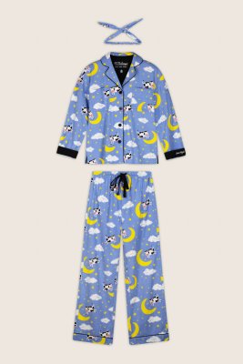PJ Salvage Cows Jumping Over The Moon Classic Flannel Pajama Set in Peri Blue