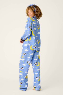 PJ Salvage Cows Jumping Over The Moon Classic Flannel Pajama Set in Peri Blue