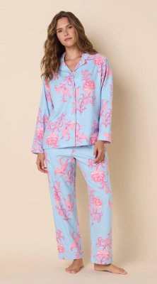 The Cat's Pajamas Women's Ava Flannel Classic Pajama Set in Blue