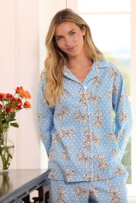 The Cat's Pajamas Women's Bengal Blue Flannel Classic Pajama Set