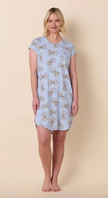 The Cat's Pajamas Women's Bengal Blue Pima Knit Cotton Short Sleeve Sleepshirt