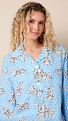 The Cat's Pajamas Women's Bengal Blue Flannel Classic Pajama Set