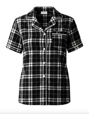 Boxercraft Women's Black/White Plaid Boxy Flannel Short Sleeve Shirt