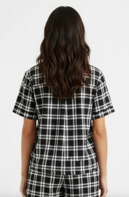 Boxercraft Women's Black/White Plaid Boxy Flannel Short Sleeve Shirt
