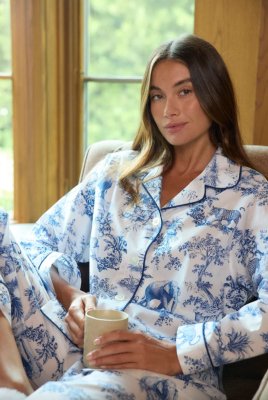 The Cat's Pajamas Women's Fauna Botanica Luxe Pima Cotton Classic Pajama Set