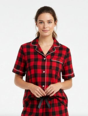 Boxercraft Women's Red/Black Buffalo Plaid Boxy Flannel Short Sleeve Shirt
