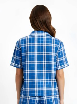 Boxercraft Women's Royal/Silver Plaid Boxy Flannel Short Sleeve Shirt