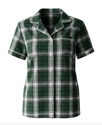 Boxercraft Women's Green/White Plaid Boxy Flannel Short Sleeve Shirt