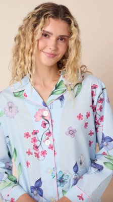 The Cat's Pajamas Women's Deerly Luxe Pima Cotton Classic Pajama Set in Blue