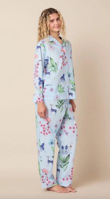 The Cat's Pajamas Women's Deerly Luxe Pima Cotton Classic Pajama Set in Blue