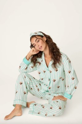 PJ Salvage Espresso Martini Classic Flannel Pajama Set in Pool Blue