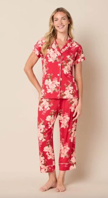 The Cat's Pajamas Women's Fete Florale Pima Knit Cotton Capri Pajama Set