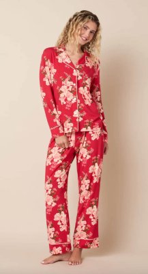 The Cat's Pajamas Women's Fete Florale Pima Knit Cotton Classic Pajama Set