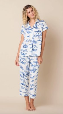 The Cat's Pajamas Field & Feather Pima Knit Cotton Capri Pajama Set