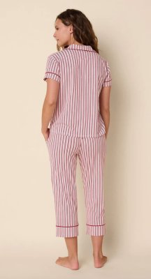 The Cat's Pajamas Women's Holiday Stripe Pima Knit Cotton Capri Pajama Set