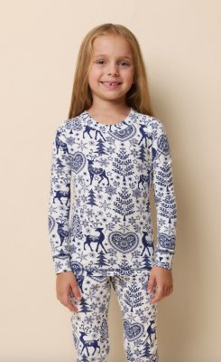 The Cat's Pajamas Kids Holly Jolly Pima Knit Cotton Pullover Pajama Set