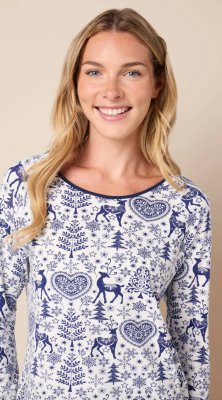 The Cat's Pajamas Women's Holly Jolly Pima Knit Cotton Simple Set in Blue