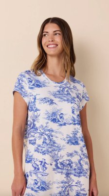 The Cat's Pajamas Women's Idle Hours Pima Knit Cotton Short Sleeve Sleepshirt in Blue
