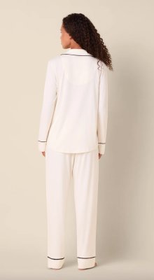 The Cat's Pajamas Women's Ivory/Navy Pima Knit Cotton Classic Pajama Set