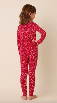 The Cat's Pajamas Kids Red Confetti Dot Pima Knit Cotton Pajama Set