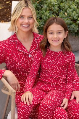 The Cat's Pajamas Women's Red Confetti Dot Pima Knit Cotton Classic Pajama Set