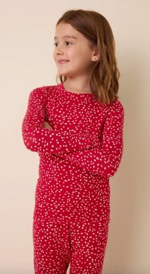 The Cat's Pajamas Kids Red Confetti Dot Pima Knit Cotton Pajama Set