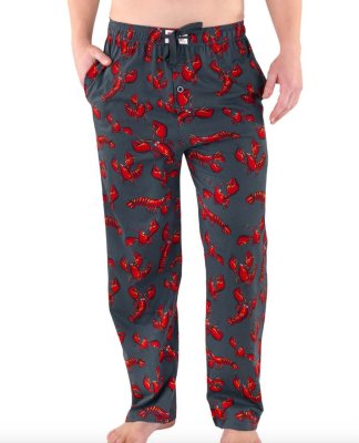 Lazy One Men's Lobster Cotton Knit Pajama Pant in Grey and Red