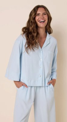 The Cat's Pajamas Women's Mariposa Organic Pima Cotton Wide Leg Pajama Set in Mist