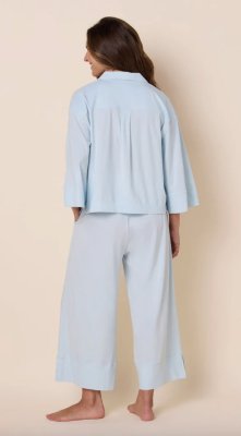 The Cat's Pajamas Women's Mariposa Organic Pima Cotton Wide Leg Pajama Set in Mist