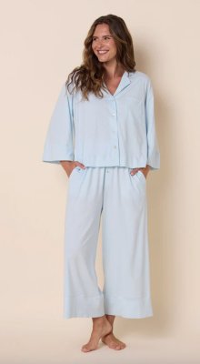 The Cat's Pajamas Women's Mariposa Organic Pima Cotton Wide Leg Pajama Set in Mist