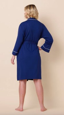 The Cat's Pajamas Women's Marine Blue Pima Knit Cotton Kimono Robe