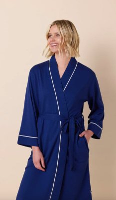 The Cat's Pajamas Women's Marine Blue Pima Knit Cotton Kimono Robe