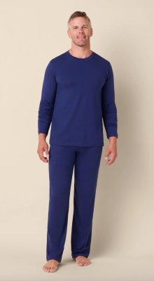 The Cat's Pajamas Men's Pima Knit Cotton Pullover Lounge Set in New Navy