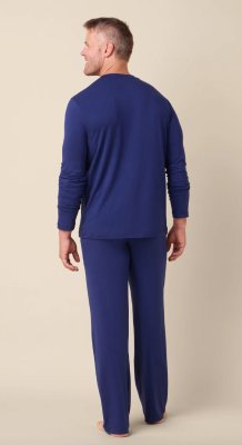 The Cat's Pajamas Men's Pima Knit Cotton Pullover Lounge Set in New Navy