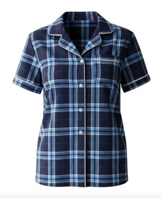 Boxercraft Women's Navy/Colmbia Plaid Boxy Flannel Short Sleeve Shirt