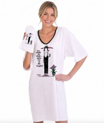 Emerson Street "I'll Drink No Wine Until It's in My Glass!" Cotton Nightshirt in a Bag