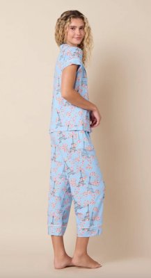 The Cat's Pajamas Women's Petals Over Paris Pima Knit Cotton Capri Pajama Set
