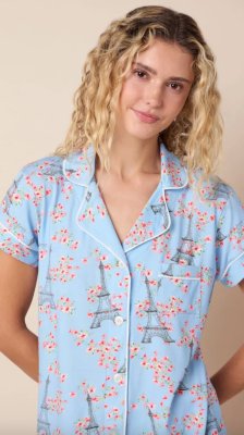 The Cat's Pajamas Women's Petals Over Paris Pima Knit Cotton Capri Pajama Set