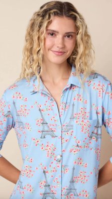 The Cat's Pajamas Women's Petals Over Paris Pima Knit Cotton Classic Nightshirt