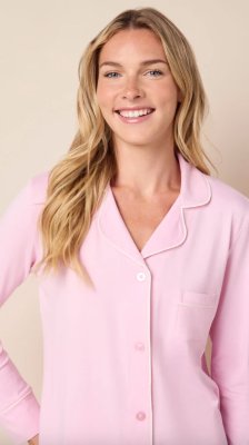The Cat's Pajamas Women's Pink Moment Pima Knit Cotton Classic Pajama Set
