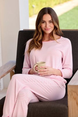 The Cat's Pajamas Women's Essential Stripe Pima Knit Cotton Simple Set in Pink Moment