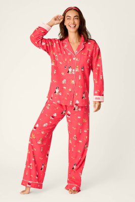 PJ Salvage Dogs Who Brunch Classic Flannel Pajama Set in Dark Coral